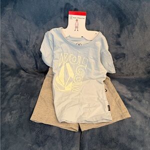 NWT Volcom Light Blue Graphic Tee and Gray Shorts Set